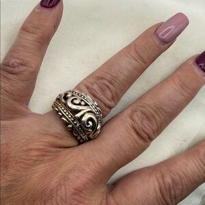 Scroll sterling silver thick domed open work ring size 7 weight 21.80 G